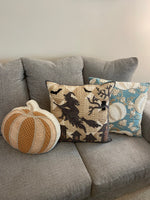 Shabby Chic Cotton Throw Pillow Embroidered Pumpkins Fall- Halloween Decor