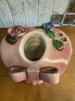 Vintage Lady Head Vase Planter – Pink Hat w/ Flowers – Vase – Mid Century Ceramic A503