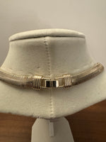 Silver-Golden Tone Snake Chain and Crystal Accent Necklace Fashion Jewelry