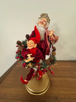 Santa Playing-Dancing The Hula Hoop Wreath with an Elf Holiday Figure Decor