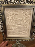 Landscape River-Trees Porcelain Lithophane on Metal Light Stand Light Night Lamp