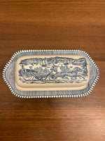 Ceramic Blue Transfer Butter Dish Currier and Ives Horse Ride at the Shore