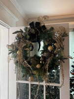 Holiday Decor Christmas Halloween Gold Black Wreath