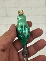 Vintage West Germany Frog Prince Clip-On Blown Glass Christmas Ornament