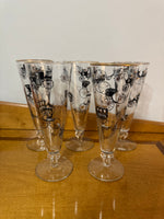 Vintage Libbey Glass Antique Cars Graphics Trimmed Set Of 5