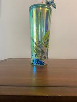 Starbucks 24 oz Iridescent Floral Cold Cup Tumbler with Straw – Multicolor Botanical Design