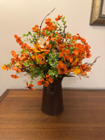 Fall Faux Silk Flower Bouquet with Tin Pitcher