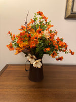 Fall Faux Silk Flower Bouquet with Tin Pitcher