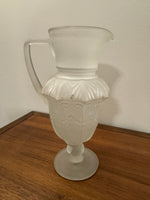 Vintage Frosted Matte Victorian Art Deco Style Stemmed Handle Glass Pitcher Vase RARE