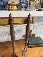 Vintage European Brass & Wood Hanging Utensil Rack Set (4 Pc Wall Mount Kitchen Tools)