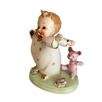 Rare Vintage Japanese Porcelain Dancing Angel Figurine with Pink Bear