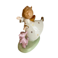 Rare Vintage Japanese Porcelain Dancing Angel Figurine with Pink Bear