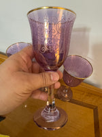 Vintage Colored Glass Gilt Wine Goblets Set