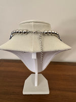 Braided Blue-Silver-tone Glass-Metal Beaded Necklace