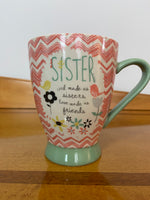 Bloom Amylee Weeks Porcelain Mug God Made Us Sisters, Love Made Us Friends