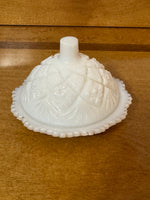 Vintage Mini Westmoreland Milk Glass Butter Dish with Lid – Diamond Pattern – Farmhouse Kitchen