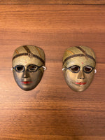 Vintage Painted Brass Tragedy Comedy Masks Set of 2