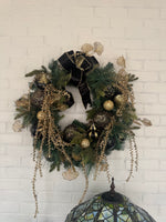 Holiday Decor Christmas Halloween Gold Black Wreath