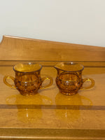 Vintage Indiana Glass King's Thumbprint Amber Glass Sugar Bowl and Creamer Set