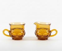 Vintage Indiana Glass King's Thumbprint Amber Glass Sugar Bowl and Creamer Set