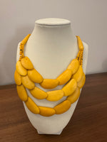 Vintage Yellow Flat Beaded Statement Necklace Fashion Jewelry