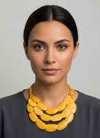 Vintage Yellow Flat Beaded Statement Necklace Fashion Jewelry