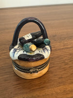Vintage Porcelain Trinket Box Wine Bottles Basket Shaped