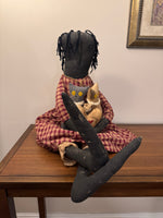 Early American Primitve Style Decor Doll with Cats
