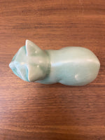 Vintage Celadon Crazed Glaze Ceramic Cat Figurine