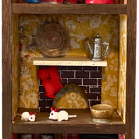 Vintage Christmas Diorama Wooden Miniatures Shelf Doll-House Holiday
