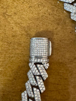Zircon Iced Out 14k White Gold Tone Cuban Link Necklace and Bracelet Set