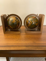 Vintage MCM Wooden Italian World Globe Bookends