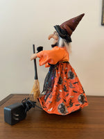 Vintage Fiber-optic Halloween Witch with Cat and Broom