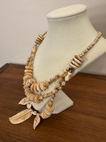 Vintage Multi Strand Carved Bone Necklace
