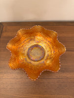 Vintage Fenton Marigold 3 Footed Carnival Glass Ruffled Bowl