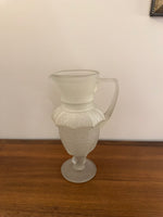 Vintage Frosted Matte Victorian Art Deco Style Stemmed Handle Glass Pitcher Vase RARE