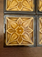 Vintage Ceramic Floral Majolica Style Tile Coaster Set of 4
