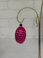 Vintage USSR Blown Glass Hot Pink Fruit or Nut Shaped Christmas Ornament