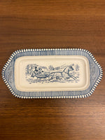 Ceramic Blue Transfer Butter Dish Currier and Ives Horse Ride at the Shore