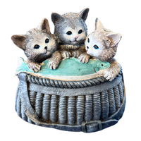 Three Cute Kittens Cats In A Fishing Basket Resin Figurine