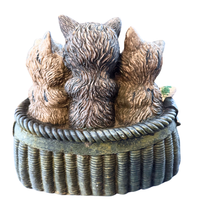 Three Cute Kittens Cats In A Fishing Basket Resin Figurine