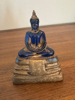 Buddha Vintage Blue-Gold Lucite Resin Meditation Sitting Statue Figure