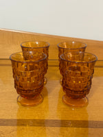 Vintage Small Amber Indiana Glass Whitehall Footed Tumblers Set of 4 Glasses 4oz