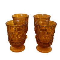 Vintage Small Amber Indiana Glass Whitehall Footed Tumblers Set of 4 Glasses 4oz