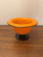 Vintage Czech Glass Halloween Hues Yellow-Orange Black Stem Bowl-Vase