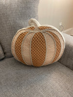 Shabby Chic Canvas Throw Pillow Embroidered Pumpkin Fall- Halloween Decor