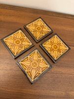 Vintage Ceramic Floral Majolica Style Tile Coaster Set of 4