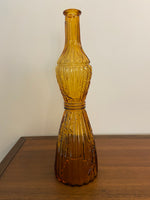 Vintage MCM Amber Glass Bottle Decanter Striped and Swirl Garland Design
