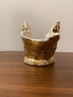 Vintage Ceramic Vase Gilded 24K Gold Luster Shell Shaped 1950s