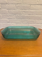 Pyrex Vintage Aqua Glass Oven Baking Pan Basket Woven Design 3QT-3L